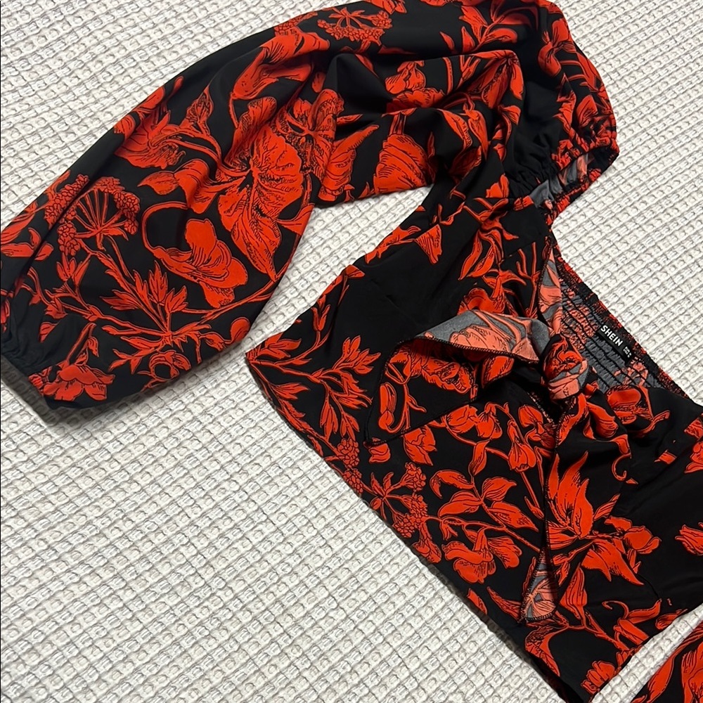 Shein Black and Red Floral Top
